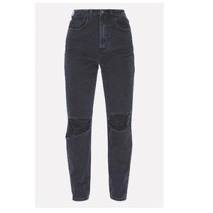 PRETTYLITTLETHING Washed Black Knee Rip Mom Jean